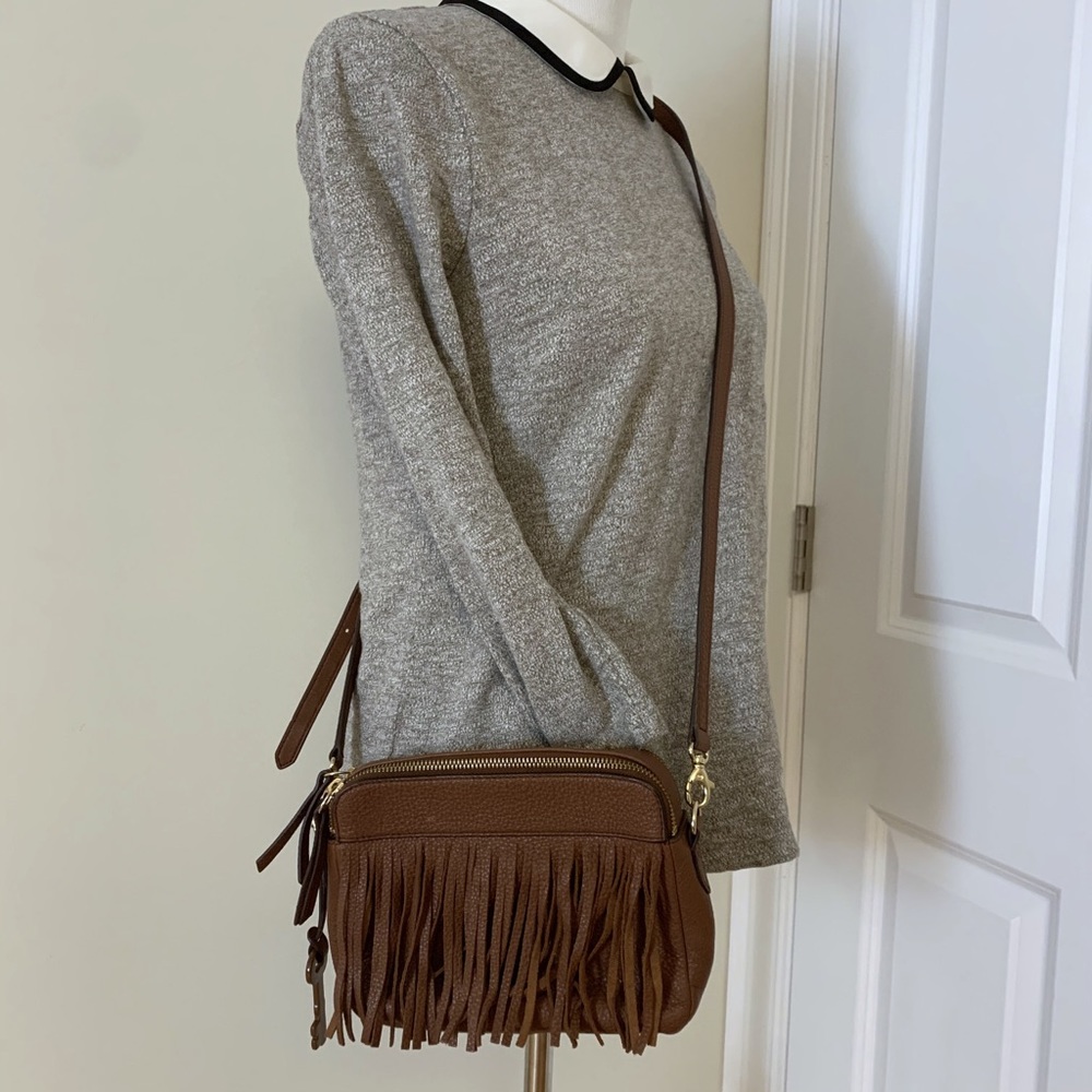 FOSSIL 'Sydney' Fringe Leather Crossbody Brown